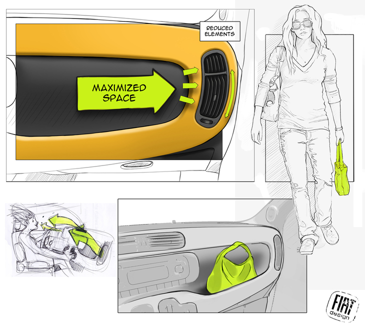 空調吹き出し口を可能な限り隅に追いやり、ラックのスペースを広げている。ダッシュボード上面から飛び出す助手席側エアバッグの搭載位置にも、苦労があったことがうかがえる。