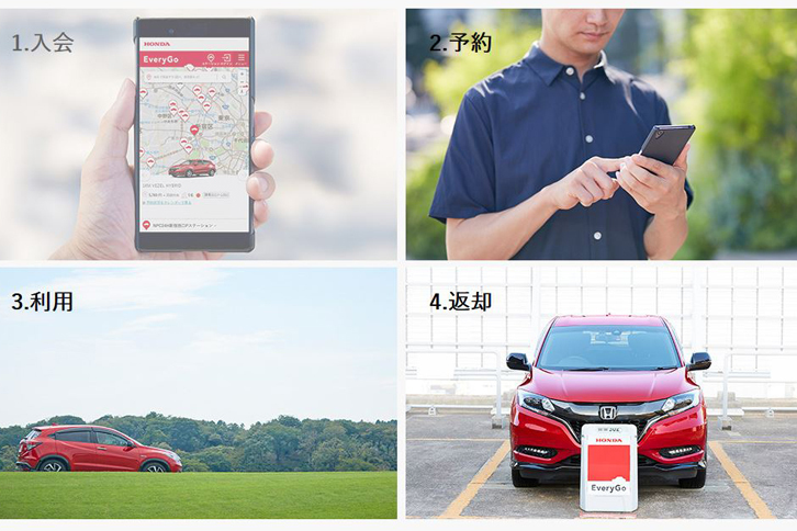 「EveryGo」では、PCやスマートフォンを介して、24時間いつでもカーシェアの予約ができる。（写真はオフィシャルサイト上のイメージ）