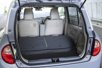 後席を格納した様子はご覧のとおり。ヘッドレストを外した前席を後ろ側に水平まで倒せるため、その気になれば相当積める。