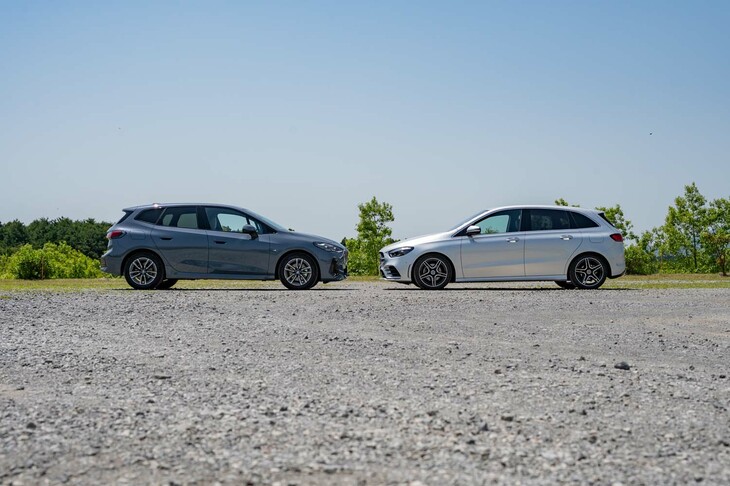 全長×全幅×全高は「B180」が4430×1795×1550mmで「218i Mスポーツ」が4385×1825×1565mm。B180はオプションの「AMGラインパッケージ」に含まれる「ローワードコンフォートサスペンション」によって一般的な機械式駐車場が利用可能な全高に収まっている（標準は1565mm）。