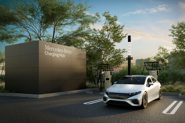 今回サービスを開始した、メルセデス・ベンツ・チャージング・ハブ千葉公園のイメージ。