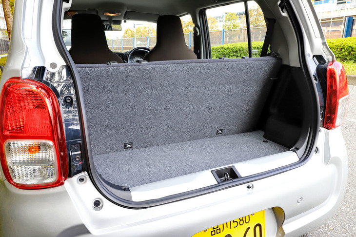 荷室の仕様は他のグレードと共通。床下には発泡スチロール製のラゲッジアンダーボックスが備わる。