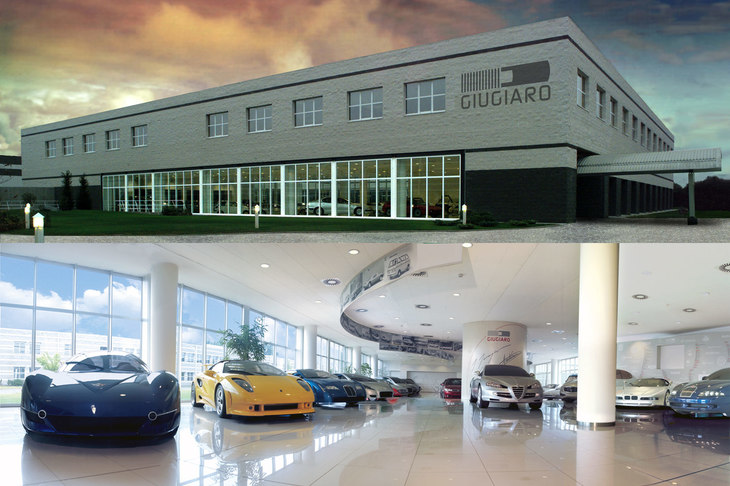 イタルデザインの本社屋（上）と、同社がデザインを手がけたモデル群（下）。