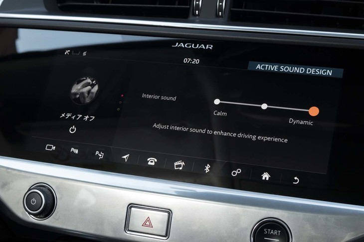 人工的な走行音を作り出す「アクティブ・サウンド・デザイン」の設定画面。基本的に無音で走れるEVならではの機能といえる。