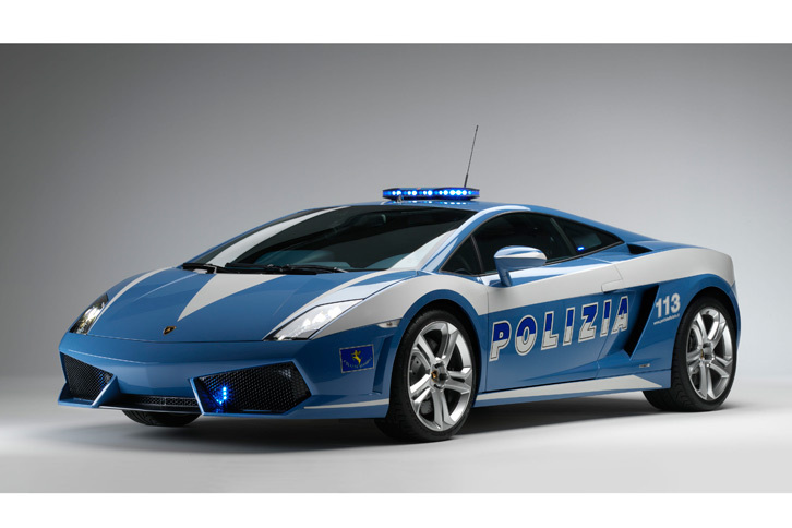 ランボルギーニからイタリア国家警察に寄贈された「ランボルギーニ・ガヤルド」のパトカー。