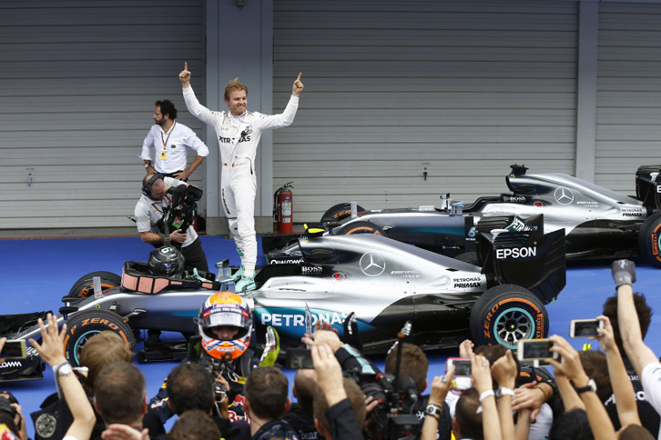 過去2年、鈴鹿でポールを取っても勝てなかったロズベルグが3度目の正直でポール・トゥ・ウィンを達成。チャンピオンシップでは33点ものリードを築き、残り4戦に向かうこととなった。メルセデスは、鈴鹿での1-3フィニッシュにより、3年連続でコンストラクターズタイトルを獲得した。（Photo=Mercedes）