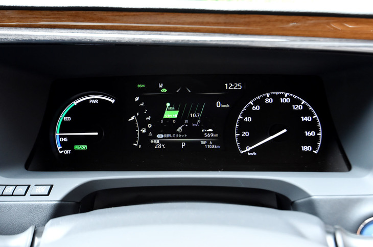 2眼タイプの計器盤。照明コントロール付きのオプティトロンメーターが採用されている。