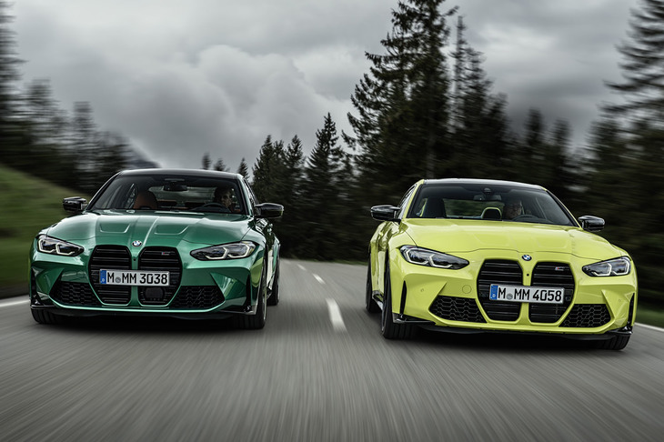 新型「BMW M3セダン」（写真右）と「M4クーペ」（同右）。