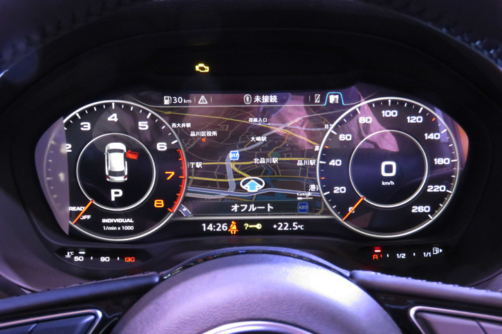 フルデジタルメーターの「アウディ バーチャルコックピット」。