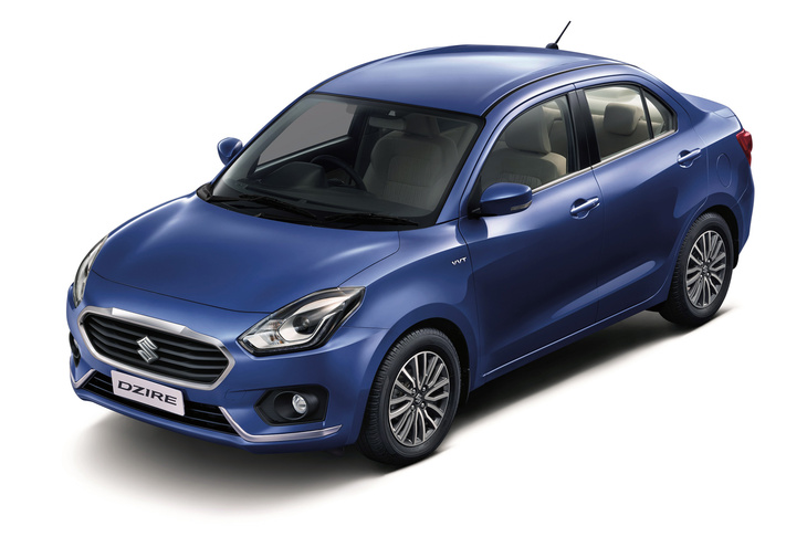 インドで販売される先代「スイフト」ベースの4ドアセダン「ディザイア」。写真は2017年のデビュー時のもので、現在はバンパー下部に達する、大型のグリルが採用されている。