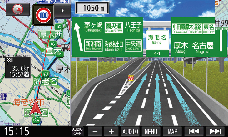 特に首都圏では高速道路の新規開通が多く、新しい出入り口が増えたり、ジャンクションの分岐が複雑化。CN-F1XDの拡大案内図は実際に近い形状で道路を描くので安心して運転できる。