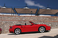 【スペック】
	911ターボカブリオレ（6MT）：全長×全幅×全高＝4435×1830×1295mm/ホイールベース＝2350mm/車重＝1660kg/駆動方式＝4WD/3.6リッター水平対抗6DOHC24バルブターボ・インタークーラー付き（420ps/6000rpm、57.1kgm/2700-4600rpm）
	 