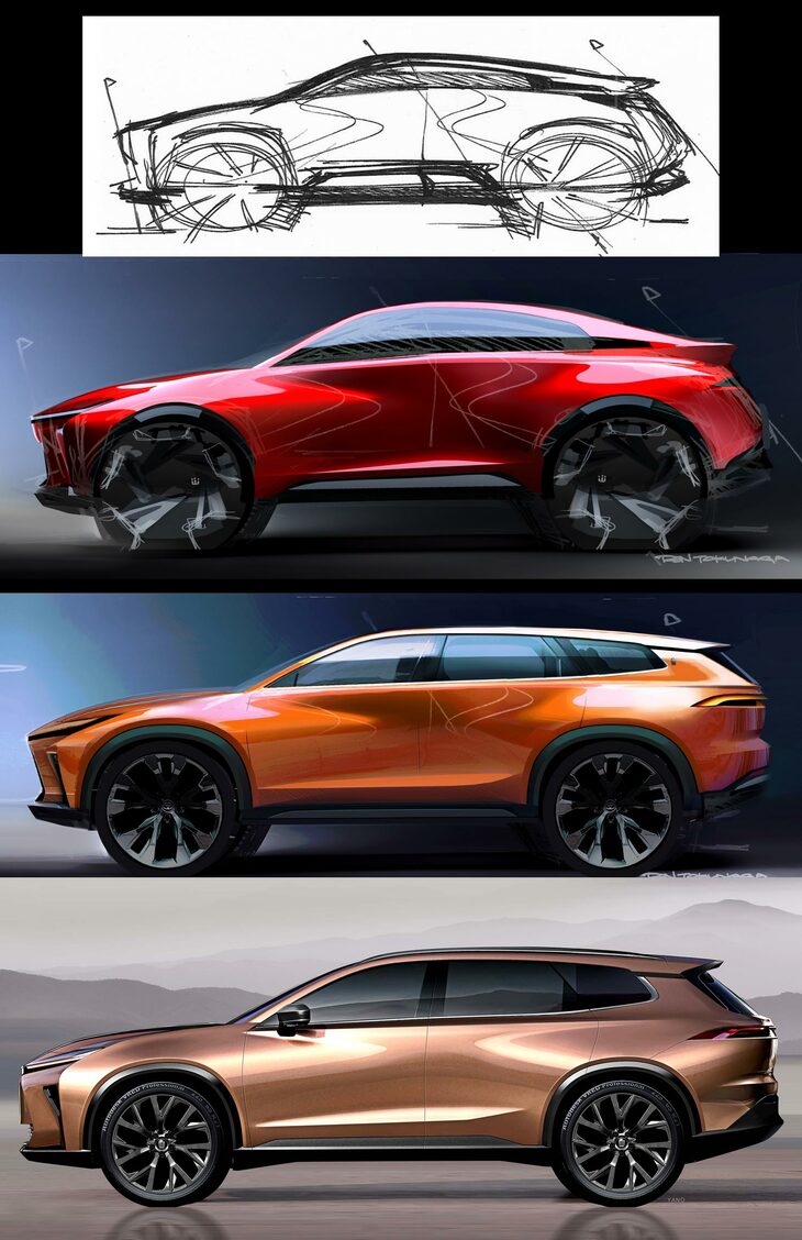 「クラウン エステート」のサイドビューのデザインスケッチ。