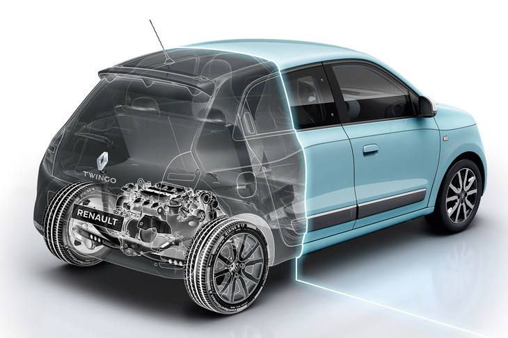 現行型「トゥインゴ」の駆動レイアウトは、リアにエンジンを搭載し、後輪を駆動するRRだ。同じくRRの「スマート・フォーツー」とは基本構造を共有する兄弟車の関係にあり、ともにスロベニアにあるルノーの工場で生産されていた。