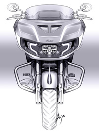 イアン・デューン氏が描いた「チャレンジャー」のデザインスケッチ。特徴的なフロントカウルは、風洞実験だけではなく実走も繰り返してデザインされた。