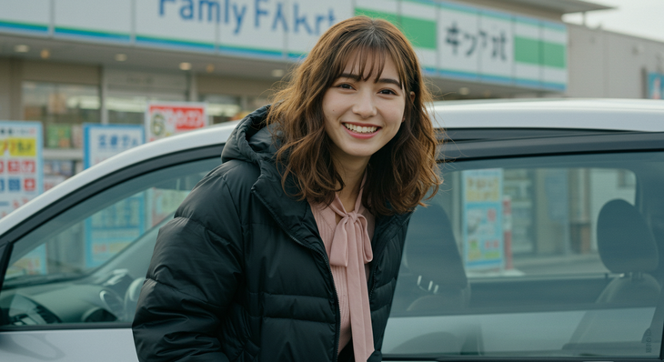 いったい、どんなつくりのドアなのでしょう？　ドアを開けたクルマとドア付近の人物の画像は、いまのところ生成AIの大の苦手。人物が車内外に出入りする動画はもとより、静止画でも失敗することが多い。