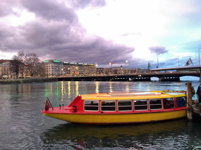 公共交通機関無料パスの解説をよく読むと、「レマン湖の水上バスでも使える」と記されているではないか。水上バスは、市内の路上混雑をパスできてかなり便利。
			 