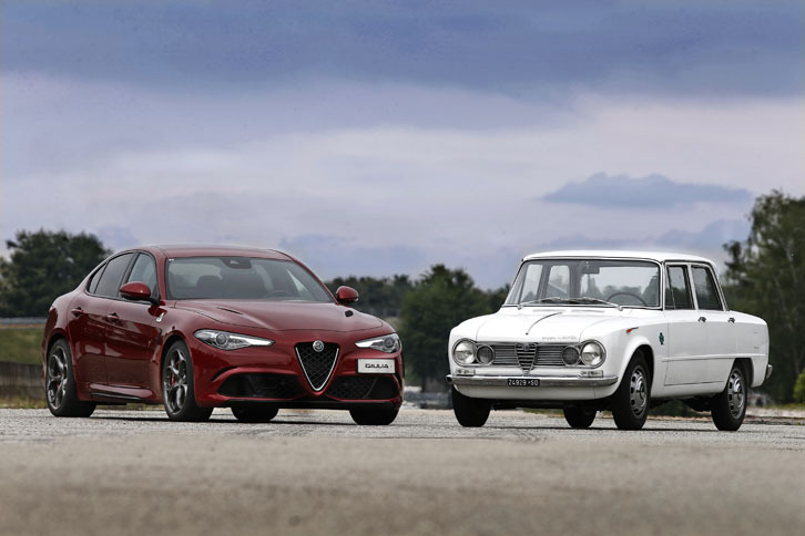 「ジュリア」の名が半世紀の時を経てよみがえった。右は初代ジュリアのレーシングモデル「TIスーパー」（1963年）。