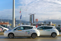 2019年フィレンツェ空港にて。イタリアで「日産リーフ」は、環境対策奨励金の恩恵で、個人タクシー運転手の間で一時大きな人気を得た。