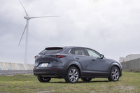 プレスラインを極力排した、シンプルな意匠も「CX-30」の特徴。車体色のバリエーションも、ポップでビビッドなものよりシックで落ち着いたものが主となっている。