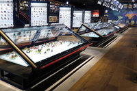 施設中央には800台のミニチュアカーを時代の流れに沿って、2つの世界大戦で仕切り、3つのガラスケースに展示。自動車の進化が年表のように分かる仕組みとなっている。