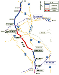 2014年6月28日、圏央道の相模原愛川ICから、高尾山ICの14.8kmが開通し、中央道、東名高速がつながった。
    （画像提供：NEXCO中日本）
    