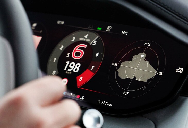 液晶タイプのメーターパネルには、写真のようにGメーターも表示できる。