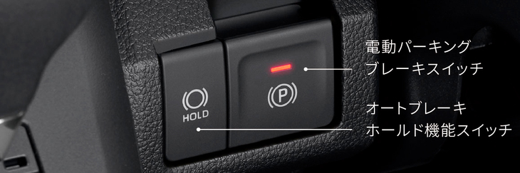 上級グレードに装備される電動パーキングブレーキ。