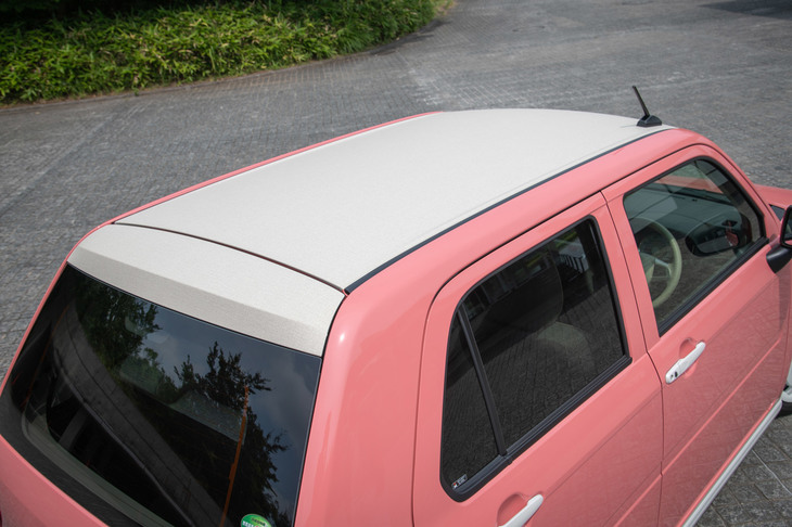 キャンバス生地を思わせる見た目と凹凸が特徴的な「デザインフィルムトップ」は、「X“SA III”」「G“SA III”」の2グレードに設定。写真の「ジューシーピンクメタリック」など4色のボディーカラーで選択可能だ。