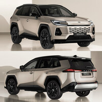 新型「RAV4」は、基本となる立体を膨らませたり絞り込んだりするのではなく、車体の一部（具体的にはドア下部やリアフェンダーの周辺）を削ることで、ダイナミックさを表現しようとしている。