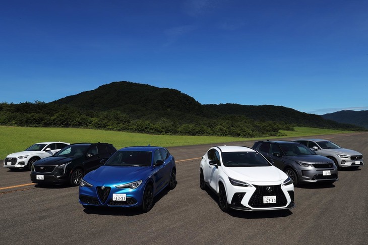 ジャイアントテストには、新型「レクサスNX」を中心に個性あふれる6台が集まりました。SUVなんてみんな同じ、などということはなく、それぞれに唯一無二の魅力があります。（photo：北畠主税）