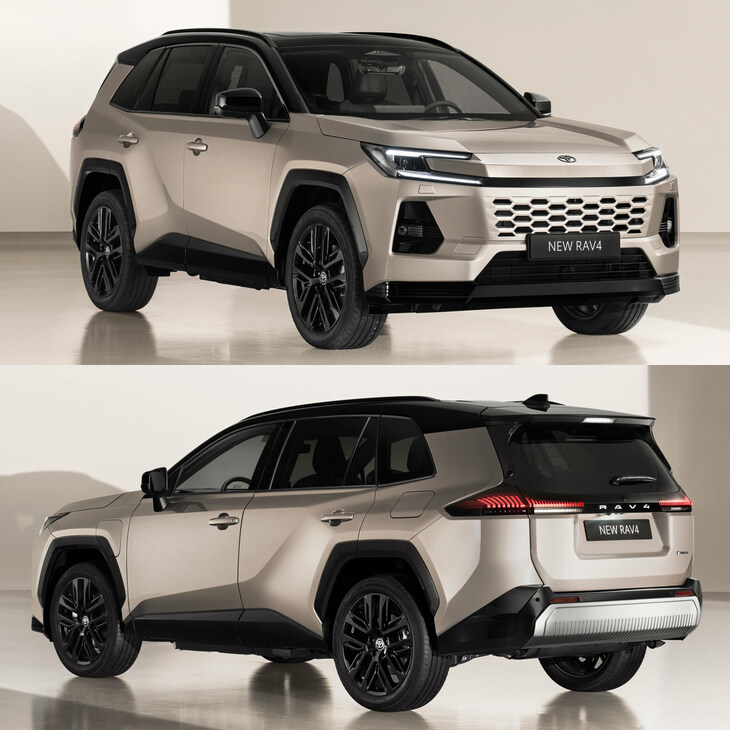 新型「RAV4」は、基本となる立体を膨らませたり絞り込んだりするのではなく、車体の一部（具体的にはドア下部やリアフェンダーの周辺）を削ることで、ダイナミックさを表現しようとしている。