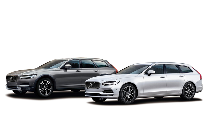 「ボルボV90」（右）と「V90クロスカントリー」（左）。