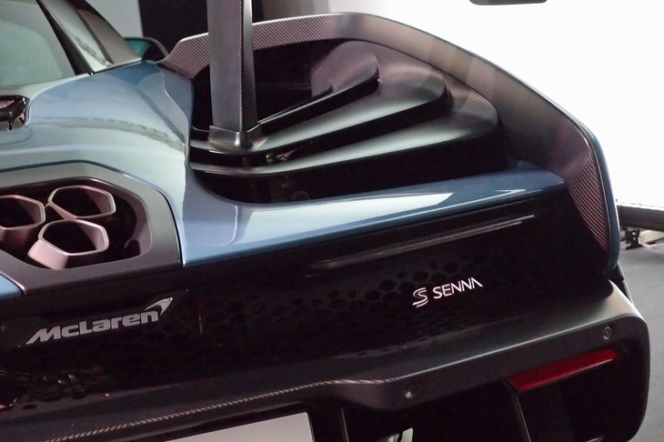 リアの両サイドには、エラ状のフラップが設けられている。