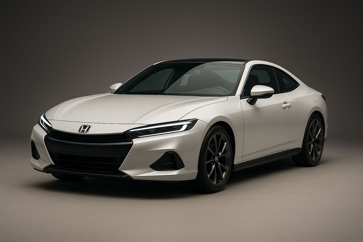 AIによって生成された発売前の新型「ホンダ・プレリュード」。いかにもそれらしいが、全体のフォルムやフロントフェイスの違いはもとより、同車自慢のドアハンドルのフラットサーフェス化が無視されている。