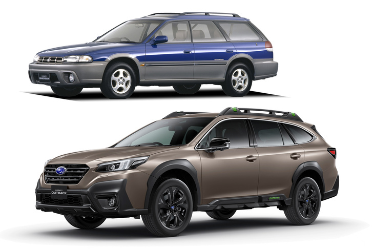 ボディーサイズを比較すると、「レガシィ グランドワゴン」は全長×全幅×全高＝4720×1715×1555mm。現行の6代目「アウトバック」は同＝4870×1875×1675mmだ。ずいぶん成長したものである。