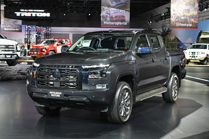 発表会の会場に展示された新型「三菱トライトン」。日本ではなじみの薄い一台だが、トライトンは三菱の世界戦略を担うグローバルモデルである。