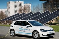 フォルクスワーゲンが現在市販しているEVの「e-ゴルフ」。一充電走行可能距離は、NEDC計測で300kmと公表されている。