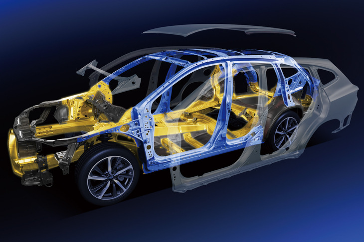 車体構造には7代目「レガシィ」に続き、骨格を組み立ててからアウターパネルを溶接するフルインナーフレーム構造を採用。さらなるボディー剛性の強化と軽量化を実現している。
