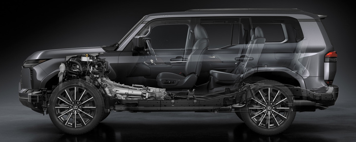 「レクサスGX」の車台は「レクサスLX」や「トヨタ・ランドクルーザー」でも定評のあるGA-Fプラットフォーム。3.5リッターV6ツインターボエンジンに10段ATを組み合わせたパワートレインを搭載している。