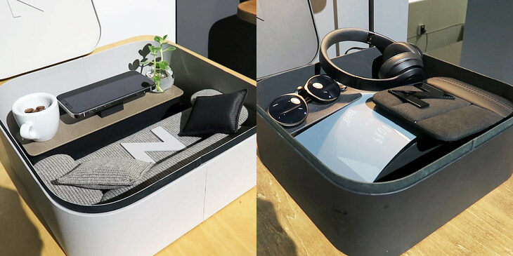 清水「これは何だい？」　
	ほった「説明会兼撮影会の会場にあった、新型『N-BOX』の商品コンセプトを説明するオブジェのようなものです。左が標準車で、右が『カスタム』だとか」　
	清水「コーヒーに観葉植物にソファ、おしゃれサングラスに高級ヘッドホンかぁ」　
	ほった「こういう世界観で軽自動車をつくるのも、もう的外れな時代じゃないんですよ」
	 