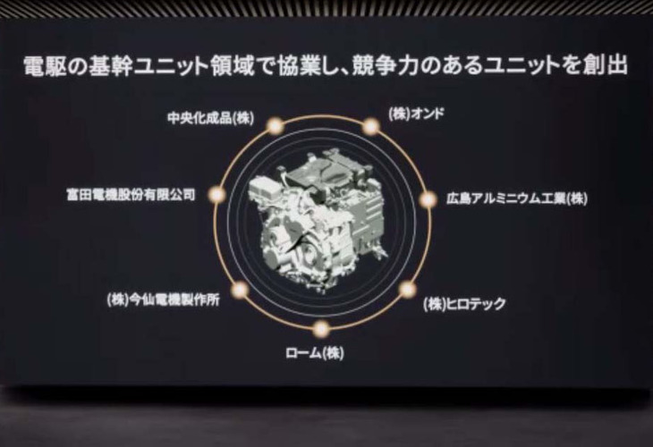 電動化戦略の一環として、電動駆動ユニットの開発・生産における協業も推進する。今回はそのパートナー企業として、今仙電機製作所、オンド、中央化成品、広島アルミニウム工業、ヒロテック、富田電機、ロームの名が挙げられた。
