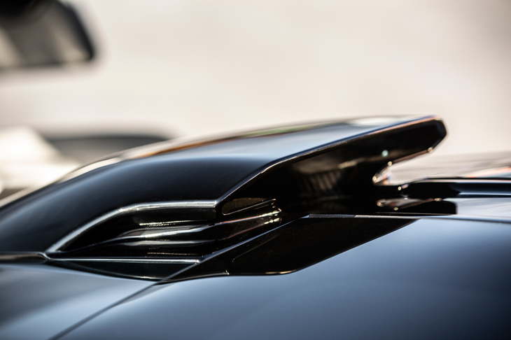 最高出力800psのエンジンに空気を届ける、シュノーケル型のエアインテーク。サーキット走行時にはごう音を生む勢いで空気を吸い込む。