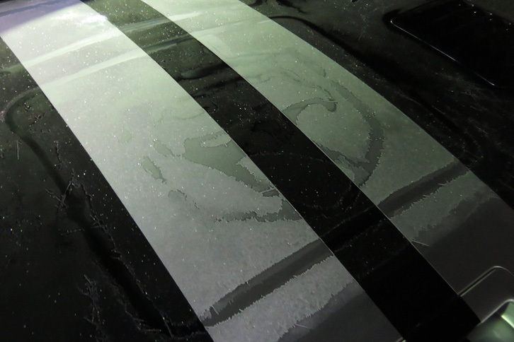 前回紹介した、冷間時にボンネットに浮かぶ毒ヘビの図。心霊現象ではありませんのであしからず。