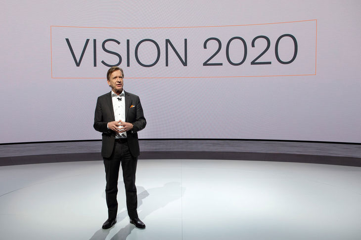 2019年3月20日にスウェーデンのイエテボリで開催されたセーフティーイベント「ボルボ・カーズ・モーメント」では「VISION 2020」に触れ、安全への取り組みが発表された。写真はボルボ・カーズ代表取締役社長兼CEOのホーカン・サムエルソン氏。