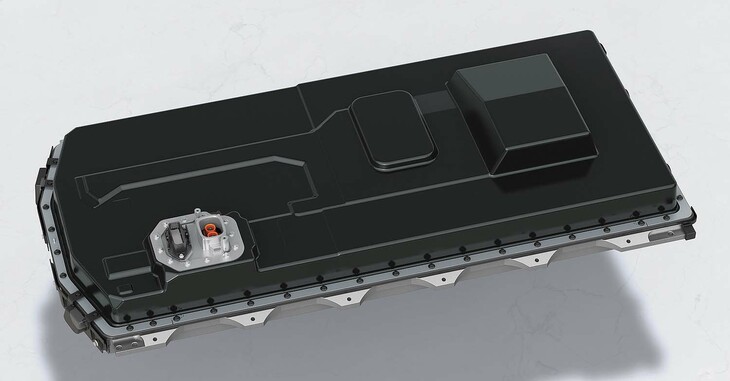 フロア下に搭載される、容量36.6kWhの薄型リチウムイオンバッテリー。