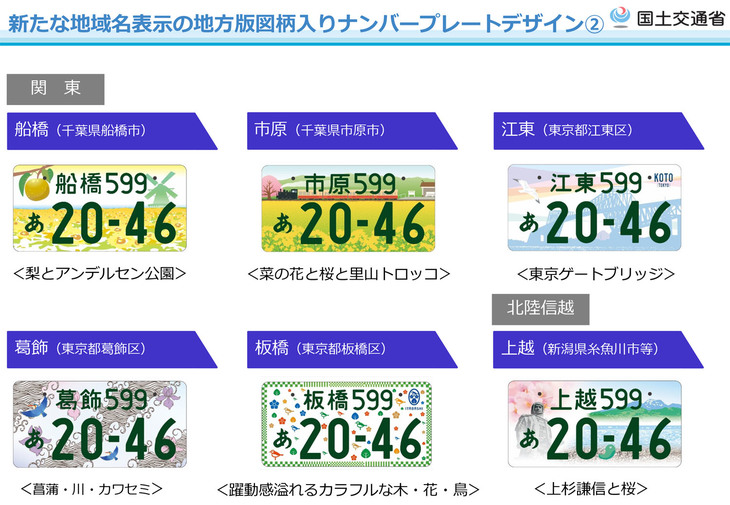 「江東」ナンバーには東京ゲートブリッジが描かれている。