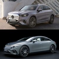 2025年の「IAAモビリティー」で発表された新型「メルセデス・ベンツGLC」（上）と、2021年4月発表の「EQS」（下）。知らない人に「どちらが新しいクルマでしょう？」と聞いたら、多くの人はEQSと答えるのではないだろうか？