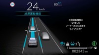渋滞時、自動運転機能がアクティブになった際のメーター表示。さてあなたは、このあとステアリングホイールから完全に手を放し、前方を一切見ることなく運転席に座り続けることができるだろうか？