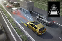 DSG仕様車では、渋滞時追従支援システム「トラフィック アシスト」付きの、アダプティブクルーズコントロールが選択できる。写真は、そのイメージ図。